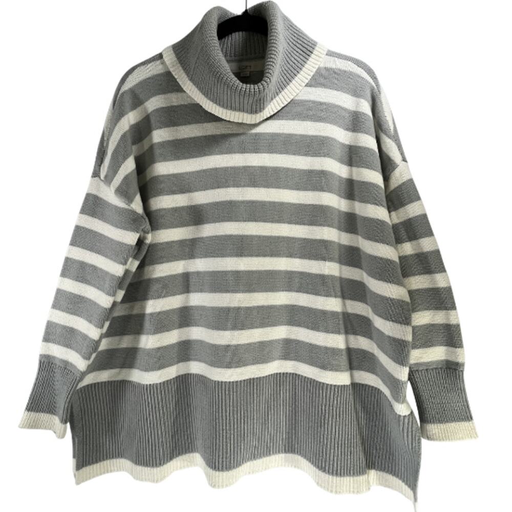 Loft Grey and White Striped Oversized Turtleneck Sweater Size XS